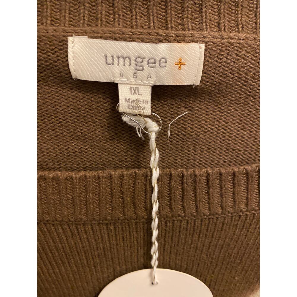 Brand New Umgee USA Women's Size 1X Plus Brown White Tie Dye Sweater Top - Picture 2 of 5